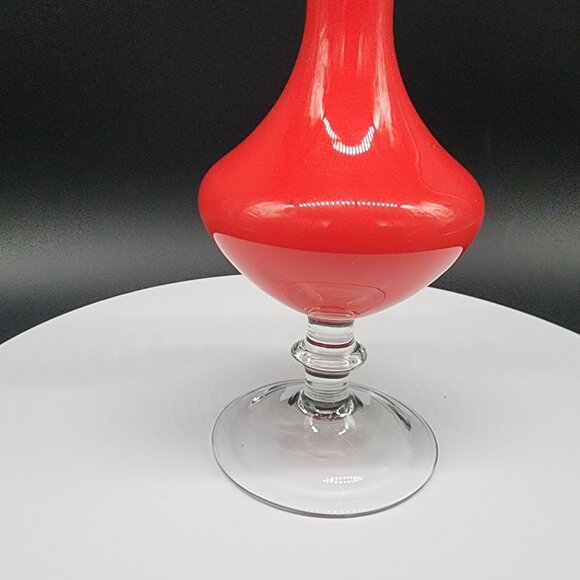 Vintage Red Glass Bud Vase With Clear Stem Solid Non Transparent Glass MCM 6.5" - Picture 4 of 7